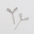 Close-up of silver-plated reindeer antler studs with sparkling zircon accents - Antler Pin Style (03# White K) / White Gold
