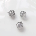 White gold plated hollow sphere charm with cubic zirconia for DIY jewelry making - Hollow Sphere Curved Line Bell Style (02#)