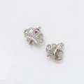 Close-up of crown earrings in silver finish with pink zircon stones for DIY jewelry - White Gold