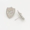 Close-up of silver-plated shield earrings with a deer head relief and beaded edge detail - 02# White Silver Shield