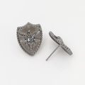 Detailed view of gunmetal deer head shield stud earrings with vintage embossed metal design - 03# Gun Black Shield