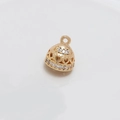 Macro view of gold-plated hollow heart charm with embedded cubic zirconia for DIY jewelry - Heart-Shaped Hollow Bell with Rhinestone (Size 10, Price per Piece)