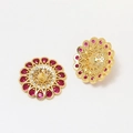 Boucles d'oreilles fleuries dorées avec pétales en zircon rubis et cœur en cristal - Couleur Or K Zirconia Rose (1#)