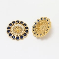 Détail macro de boucles d'oreilles fleur dorées avec zircon bleu et pierres blanches - Couleur Or K Zirconia Bleu (2#)