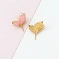 Detail of butterfly earring components with pink enamel and gold plated metal finish - Single Piece / Gold (Left)
