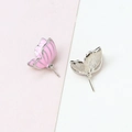 Detail of pink enamel butterfly jewelry components with gold plated silver metal base - Single Piece / White Gold (Left)