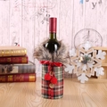 Funda navideña para botella de vino con cuadros rojos y cuello de piel sintética marrón - Cuadros Rojo Verde