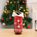 Christmas red and green plaid wine bottle cover with faux fur collar and festive bow - Red Green Plaid Style (zxsd2019-33A)