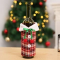 Plaid Christmas wine bottle cover with faux fur collar and festive bow decoration - Red Black Plaid Style (zxsd2019-33B)