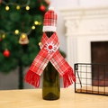 Christmas wine bottle decoration set with red green plaid knitted hat and scarf decor - Style A