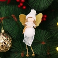 Simpatica decorazione angelo di Natale bianco con ali d'oro e abito di pizzo - Ciondolo Angelo con Campanello