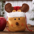 Christmas burlap drawstring candy gift bag with cute reindeer design and soft red pom pom top - Elk