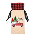 Housse de bouteille de vin en lin avec nain de Noël camion rouge et motif écossais - Style Camion et Gnomes / Beige