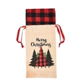 Sac de bouteille de vin de Noël avec bordure à carreaux rouges et motif de sapin - Sapin de Noël / Beige