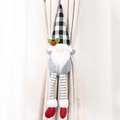 Christmas gnome curtain tieback with black and white plaid hat and red boots on beige drape - Black White Plaid Gnome (4608844684494) / Gray