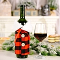 Christmas buffalo plaid wine bottle cover with white plush collar and red bow decoration - Red And Black Plaid Wine Set
