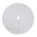 White faux fur Christmas tree skirt with silver bronzing feather pattern, round base mat - Stamped Silver