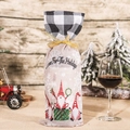 Kerst wijnfleshoes van linnen met kabouterprint en zwart-wit geblokte kraagafwerking - Zwart Wit Geblokt
