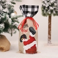 Santa Claus chimney burlap wine bottle bag with black plaid trim and red silk ribbon - Black And White Plaid Wine Set
