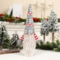Detail of Christmas gnome wine bottle topper with grey knitted snowflake hat and long beard - Knitted Long Beard Style 2