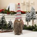 Detail of Christmas gnome wine bottle cover with red knitted hat and long faux fur beard - Knitted Long Beard Style 3