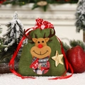 Grüner Weihnachtsbeutel aus Jute mit Rentier-Motiv, Kordelzug und goldenem Stern - Stern Rentier