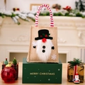 Christmas burlap gift bag with cartoon gnome appliqué and red striped handle decoration - Snowman Style (雪人礼物袋)