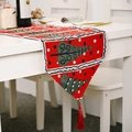 Christmas knit table runner with red jacquard patterns and tassels for holiday dining decor - Christmas Tree