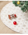 Jupe de sapin de Noël en peluche blanche avec broderies de flocons dorés pailletés - Grand Paillette Dorée / Blanc