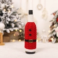 Knitted Santa belt wine bottle cover with gold buckle for festive Christmas table decor - Santa Claus Belt Style