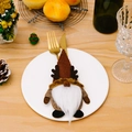 Portacubiertos de gnomo navideño con cuernos de reno para decoración de mesa festiva - Estilo Reno Marrón