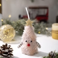 Pink plush Christmas tree hanging ornament with LED light and gold star topper - Pink