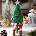 Süße grüne Plüsch-Weihnachtsbaum-Puppe mit gestreiften Beinen und Silberstern-Spitze - Grün