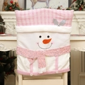 Pink Christmas snowman chair cover with sequins and plush details for home dining decor - Snowman (Snowman Chair Cover)