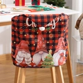 Christmas chair cover featuring red buffalo plaid pattern and three festive gnomes - Red Black Buffalo Plaid Gnomes Pattern