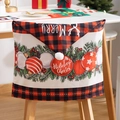Christmas chair cover in red buffalo plaid with Holiday Cheers print and pompom - Red Black Buffalo Plaid MERRY Lettering