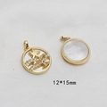 Detailed view of 12x15mm gold-plated ocean charms with mother of pearl and star inlay - Starfish Wave Round Style (1# Single Price)