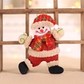Plüschiger Weihnachts-Schneemann-Anhänger aus rotem Sackleinen und Karostoff für den Baum - Jutepuppe Schneemann