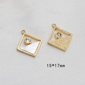 Detail of square gold plated geometric pendants with white mother of pearl and zircon stones - Square Mother of Pearl Geometric Style (2# Single Price)