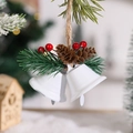 White Christmas bells with pine cones, red berries and jute rope hanging ornament - Double Bells / White Double Bells