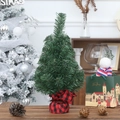 Mini green Christmas tree with red and black plaid burlap base for festive tabletop decor - Red And Black Plaid Base Christmas Tree (40cm)