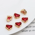 Set of 6 gold-plated heart charms with red zircon inlay for DIY jewelry crafting - Retro Copper