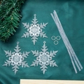 Set of 3 transparent plastic Christmas snowflake ornaments with silver hanging cords - Leafy Snowflake (10cm)