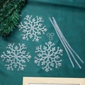 Christmas clear snowflake ornaments set with silver ribbons on green silk background - Antler Snowflake (11cm)