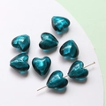 Close-up of sapphire blue heart glass beads with shimmering gold foil for DIY jewelry - 10# Peacock Blue