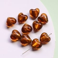 Macro detail of amber heart glass beads with gold foil flakes for DIY jewelry making - 9# Coffee Brown