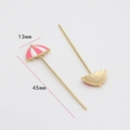 Detail of gold-plated umbrella pendants with pink enamel, size 13mm by 45mm - Pink Umbrella Wand (2#)