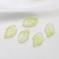 Detail of 5 light green translucent glass leaf charms with vein texture for DIY jewelry - Light Yellow