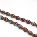 Oval millefiori glass beads with gold sand glitter and colorful floral patterns for DIY - Approx. 32 Pcs/Strand (8x13mm) / Gold Sand Brown