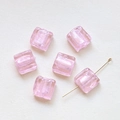 Close-up of translucent pink square glass beads with gold pin for DIY jewelry making - Light Pink
